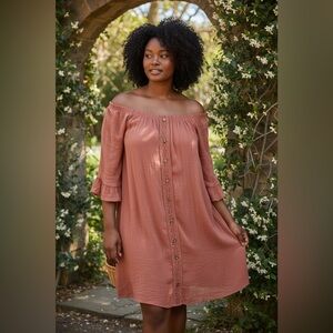 NAIF Terracotta Off-Shoulder Dress
